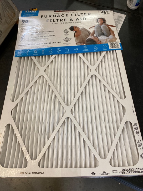 Photo 3 of Kirkland Signature High Performance Furnace Filter, 2200 Microparticle Performance Elite Allergen Reduction - 4 PACK (16x25x1) - 90 Day - Dual Airflow Technology NEW 