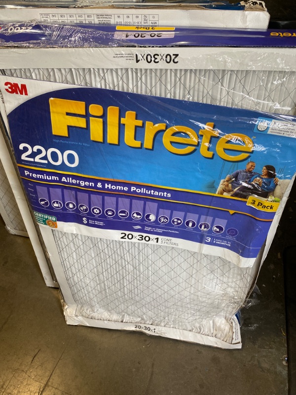 Photo 2 of 3M Filtrete 2200 Series Ultra Allergen Air Filter, 20 x 30, 3 Count NEW 