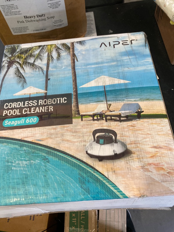 Photo 3 of AIPER Cordless Robotic Pool Cleaner, Pool Vacuum with Dual-Drive Motors, Self-Parking, Lightweight, Perfect for Above/In-Ground Flat Pools up to 35 Feet (Lasts 50 Mins) - Seagull 600 White