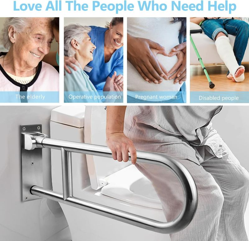 Photo 2 of 29.5 INCH Toilet Grab Bar Stainless Steel Handicap Rails Grab Bars Bathroom Support for Elderly Bariatric Disabled Commode Safety Hand Railing Guard Frame Shower Assist Aid Handrails Hand Grips NEW 
