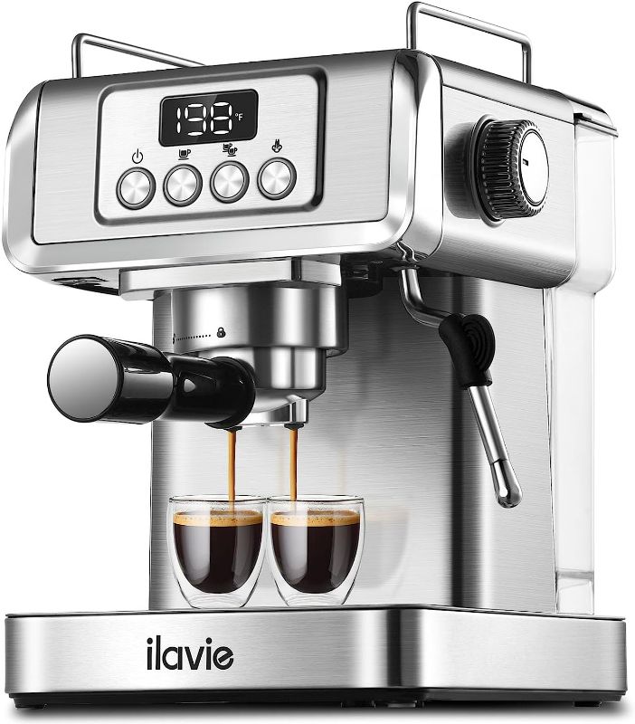 Photo 1 of ILAVIE 20 Bar Espresso Machine, Stainless Steel Espresso Coffee Machine for Cappuccino, Latte, Espresso Maker for Home, Automatic Espresso Machine with Milk Steamer, 1.8L Water Tank, 1350W
