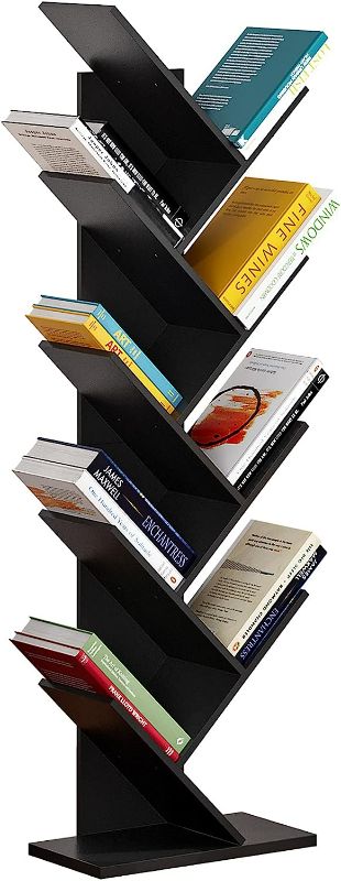 Photo 1 of HOMEFORT 9-Shelf Bookshelf,Geometric Tree Bookcase,Wood Bookshelves Storage Rack, MDF Tree Shelf Display Organizer for Books,Magazines,CDs and Photo Album Holds Up to 5kgs Per Shelf (Black) NEW
