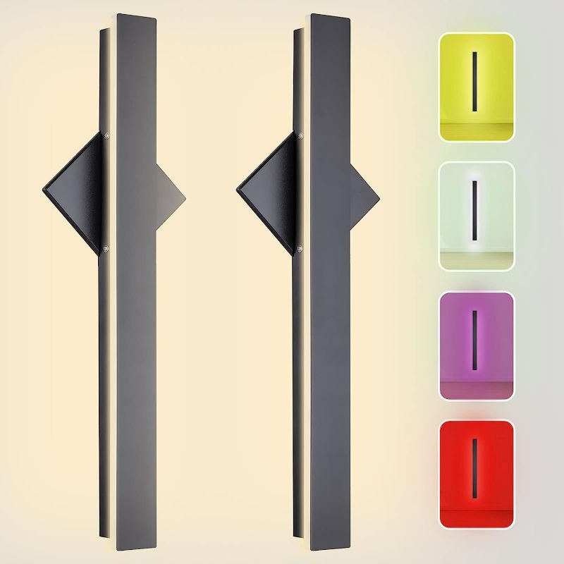 Photo 1 of LZHOME 2-Packs Outdoor RGB Wall Light: 28W Modern Wall Sconce Fixture Rectangular Black LED Wall Lamp - 23.5 Inches - IP65 Waterproof Anti Rust for House Courtyard Balcony Porch
