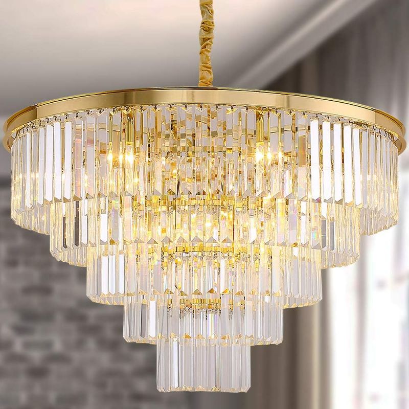 Photo 1 of MEELIGHTING Gold Plated Modern Crystal Chandeliers Lighting Contemporary Pendant Chandelier Ceiling Lamp Lights Fixture 5-Tier (16 Lights) for Dining Room Living Room Hotel NEW 
