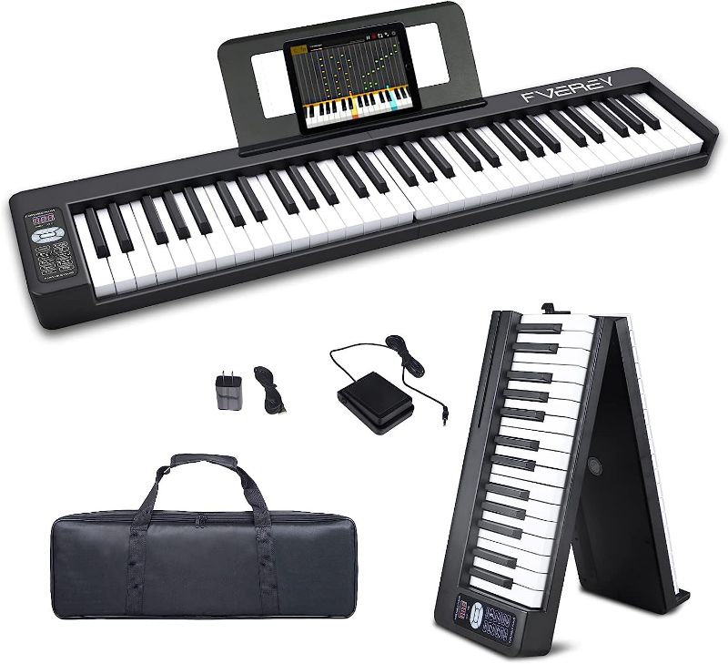 Photo 1 of FVEREY 61 Key Folding Piano Keyboard, Semi Weighted Keys Portable Electronic Piano with Sheet Music Stand,Travel Bag,Bluetooth Piano App-Portable for Beginners NEW 
