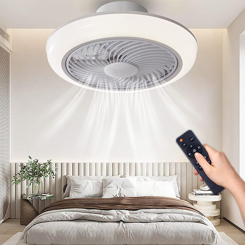 Photo 1 of NFOD 18 in Low Profile Ceiling Fan with Lights Flush Mount 3 Colors 3 Wind Speeds Bladeless Enclosed Ceiling Fan with Remote Control Dimmable led Ceiling Fans for Bedroom Kitchen (GRAY) 