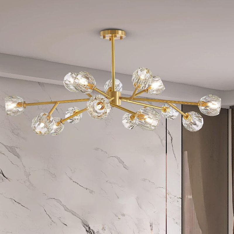 Photo 1 of APBEAMLighting Brass Sputnik Chandeliers Brass Pendant Light with Crystal Globe Shade Modern Gold Ceiling Light Fixture for Living Room Bedroom 12-Light  NEW 