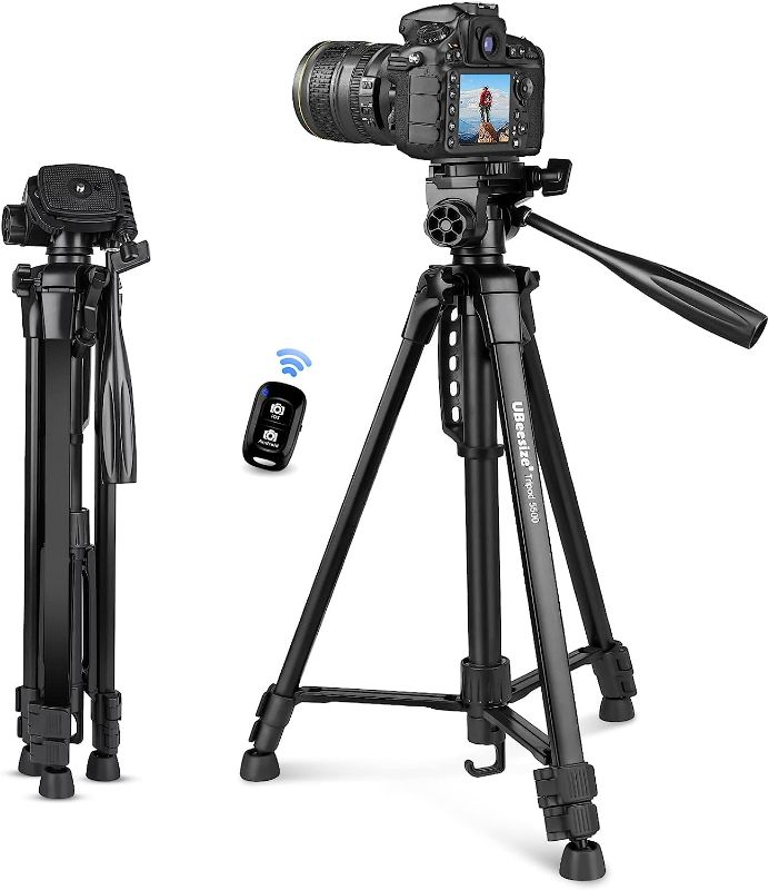 Photo 1 of UBeesize Aluminum Alloy Professional Tripod, Extendable Camera Tripod Stand with Wireless Remote and Phone Holder, Compatible with Canon&Nikon Cameras
