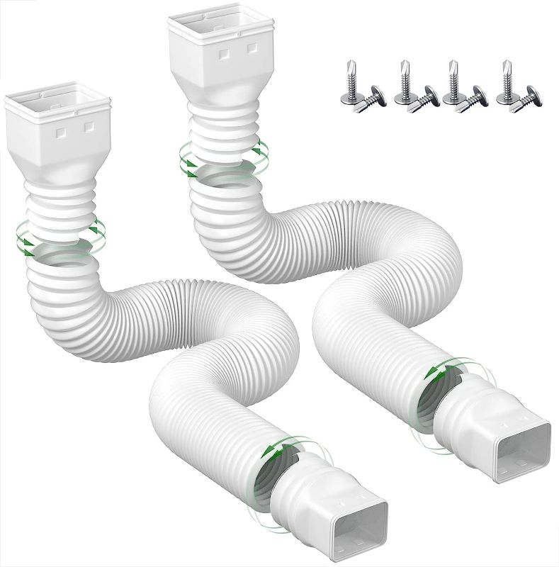 Photo 1 of YOTODY 2 Pack Rain Gutter Downspout Extensions Flexible,Drain Downspout Extender Connector 21"-60",Screws for Included,White NEW
