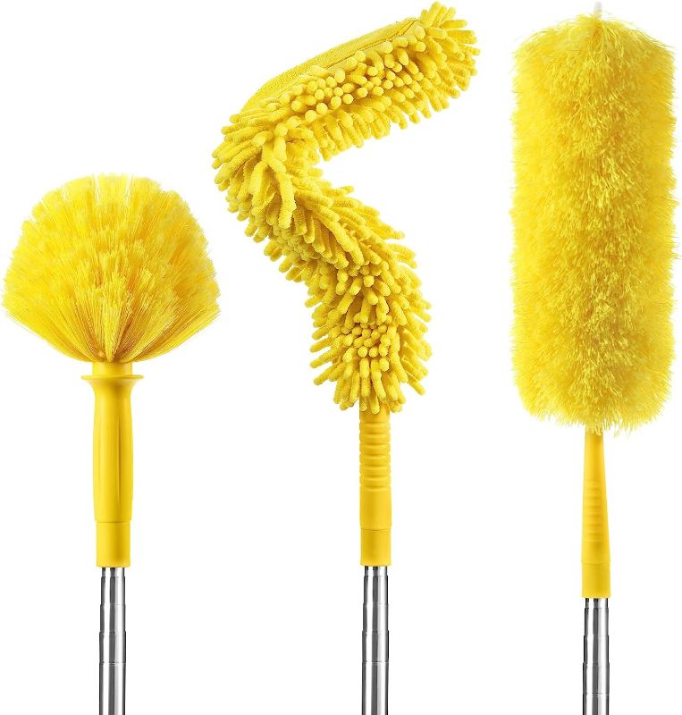 Photo 1 of 17 Foot High Reach Duster Kit with 2-to-9 Foot Extension Pole, Newliton 3-in-1 High Ceiling Chenille Duster, Microfiber Duster, Cobweb Duster, Indoor & Outdoor Extendable Bendable Duster Cleaning Set 
