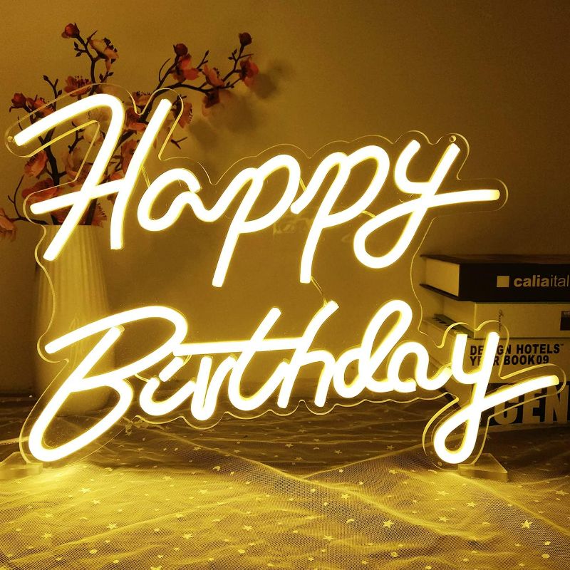 Photo 1 of Happy Birthday Neon Sign Dimmable Neon Happy Birthday Sign   Decoration USB powered kids Gift with Switch
