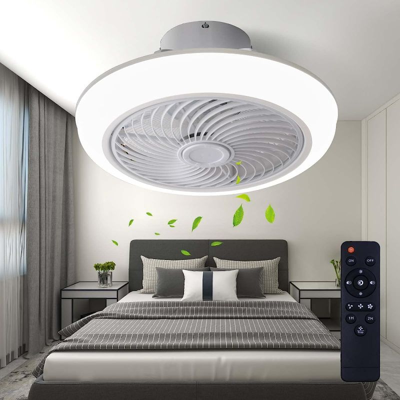 Photo 1 of EINRZi Bladeless Ceiling Fan with Lights,18IN 3 Colors 3 Speeds Enclosed Ceiling Fans Remote Control,72W Stepless Dimming LED Low Profile Ceiling Fan Quiet Motor Timing for Bedroom NEW
