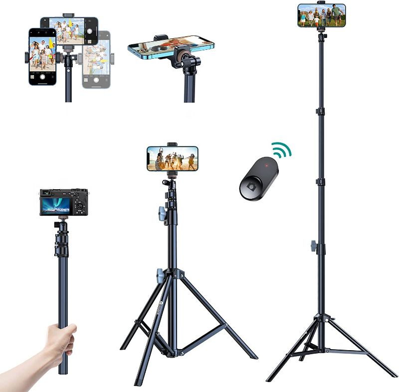 Photo 1 of  67" Phone Tripod, iPhone Tripod Stand with Remote, Selfie Stick Tripod for Cell Phone Tripod for iPhone 14 Pro Max Plus 13 Samsung All Phones