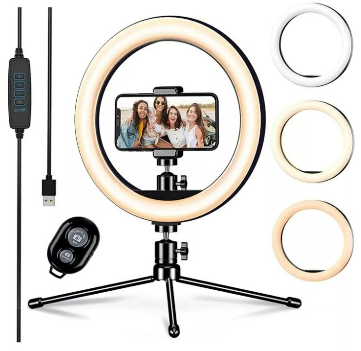 Photo 1 of Letscom 10-inch Led Ring Light with Tripod Stand & Phone Holder & Remote 3 Light Modes & 10 Brightness Levels Perfect for Makeup YouTube TIK Tok Video Live Streaming Photography - F531 NEW 

