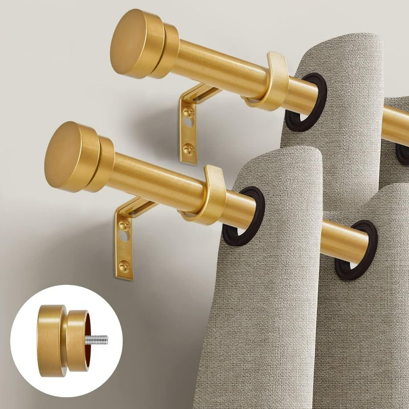 Photo 1 of Oneach 2 pack 1 inch Heavy duty Curtain Rods for Windows 48 to 84 inch Adjustable Decorative Drapery Rods of Window Treatment with Brackets for Room Divider, Bedroom and Living room Gold NEW 
