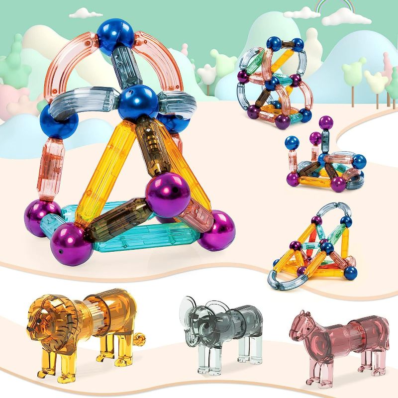 Photo 1 of Toy Magnetic Building Sets - Magnetic Balls Rods Set with LED Lighting Animals STEM Magnetic Discovery Building Set 3D Puzzle Magnets Toy for Toddlers 1-6 Ages Years Old Boys Girls NEW 
