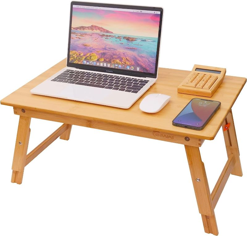 Photo 1 of Lap Desk for Bed, COIWAI Bamboo Laptop Low Table for Bed Tray with Foldable Adjustable Height, Portable Picnic for Serving Breakfast Tea Coffee Eating Studying Drawing, Notebook Stand for Couch Floor
