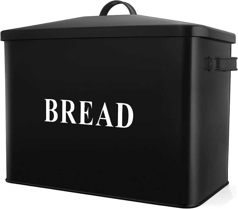 Photo 1 of P&P CHEF Extra Large Black Bread Box with Lid, Metal Bread Storage Container for Farmhouse Kitchen Countertop, Indoor & Outdoor Use NEW 
