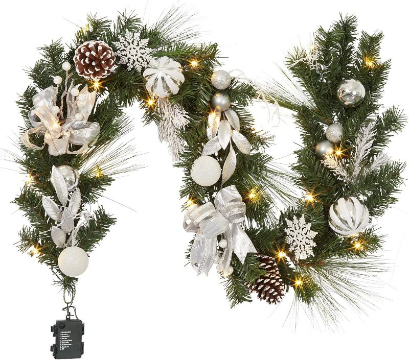 Photo 1 of US V&M 9 FT SILVER WHITE MAGNOLIA FLOWER CHRISTMAS GARLAND