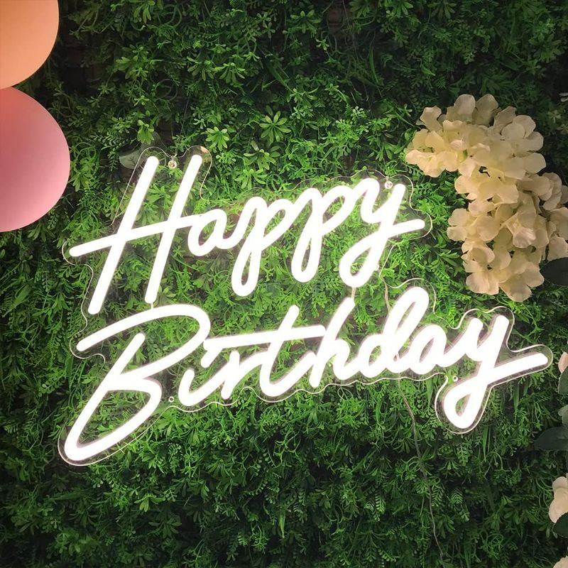 Photo 1 of Happy Birthday Neon Sign for Any Age Lover Kids Happy Birthday Light Up Sign for Bedroom Party Home Bar Led Sign Birthday Decoration Wall Art Decor