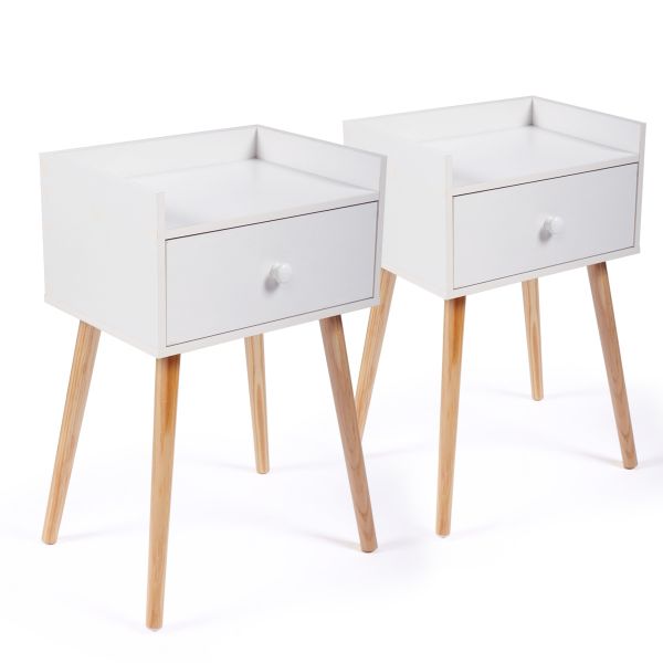 Photo 1 of White Nightstand set of 2 with Solid Cherry Wood Legs