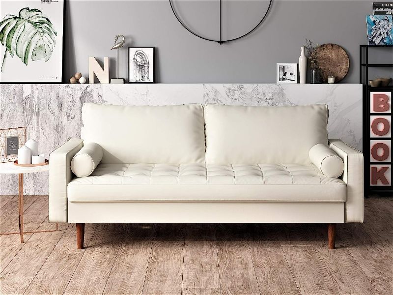 Photo 1 of US Pride Furniture NS5454-L Caladeron Mid-Century Modern Loveseat in Faux Leather, PVC White NEW 
