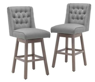 Photo 1 of Foredo Swivel Bar Stool with Back Set of 2, Modern Upholstered Bar Stools with Button Tufted Back and Solid Wood Legs, Gray
