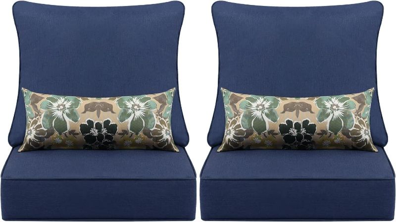 Photo 1 of Aoodor 24” x 24” Patio Furniture Outdoor Deep Seat Single Chair Sofa Cushion Back Olefin Fabric Slipcover Sponge Foam - Blue Color Set of 6 (2 Back 2 Seater 2 Pillow) NEW 
