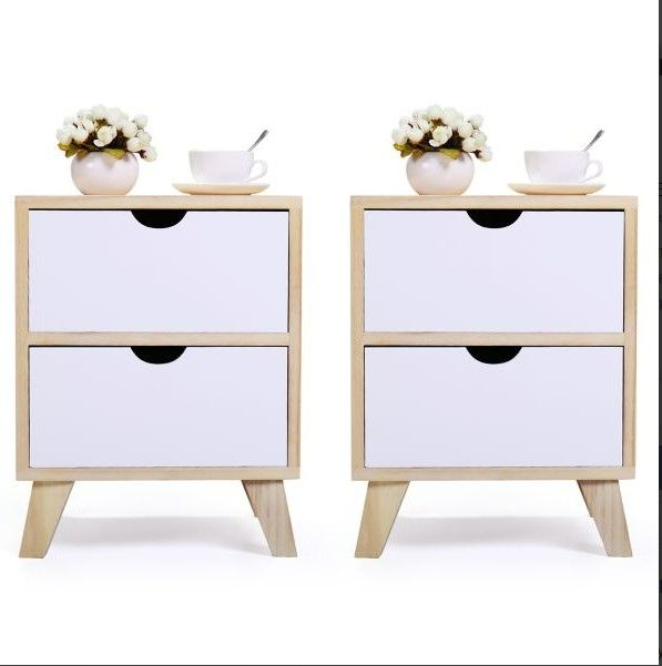 Photo 1 of White Nightstand Set of 2, Maple Wood Nightstand in Pairs NEW 
