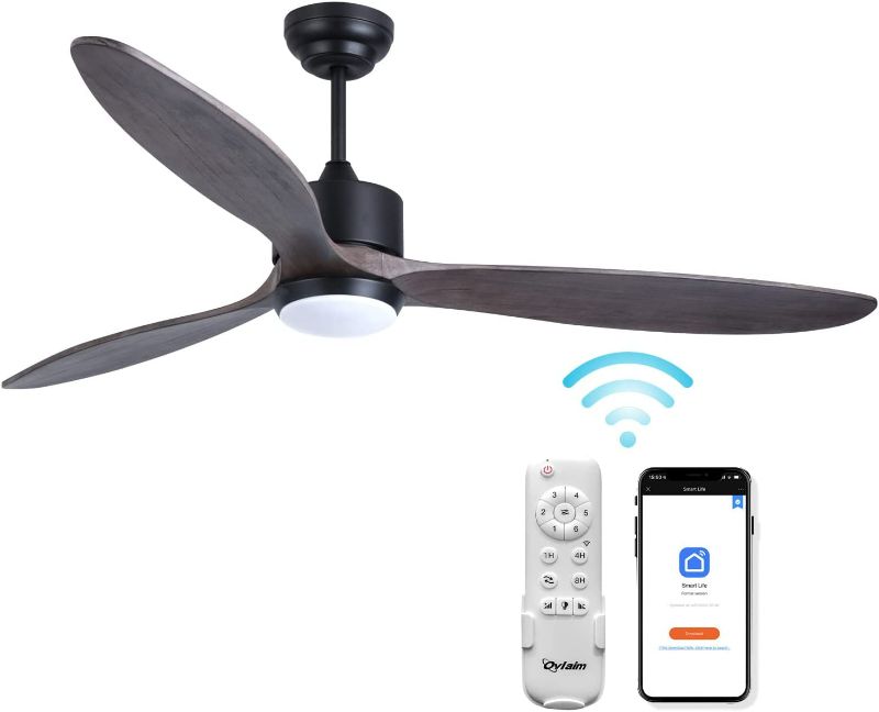 Photo 1 of Ovlaim 72 Inch Outdoor Ceiling Fan without Light, Quiet DC Motor High CFM Large Smart Ceiling Fan No Light, 3 Blade Wood Ceiling Fan with Remote
