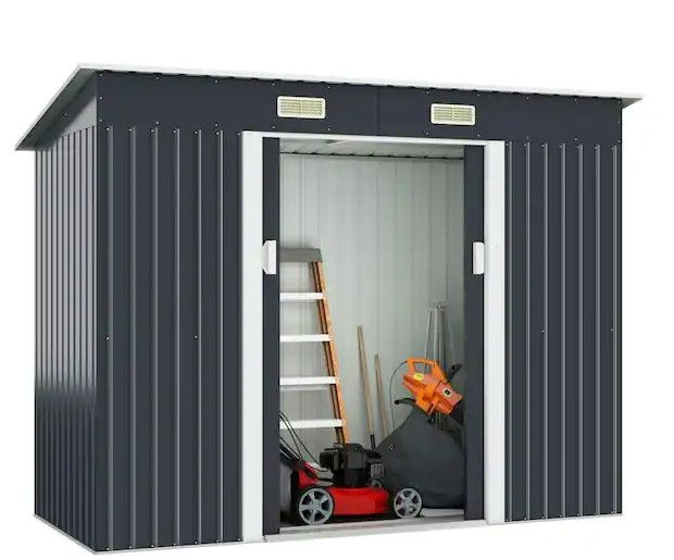 Photo 1 of 9.1 ft.W x 4.3 ft.D Metal Storage Shed Outdoor Tool Organizer for Backyard, Garden, Barn(39.13 sq. ft.)
