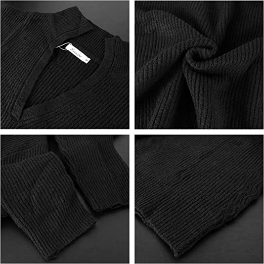 Photo 2 of Huuloo Women Long Sleeve V Neck Lapel Sweater Casual Solid Relaxed Fit Soft Knit Pullover Sweaters Tops NEW 