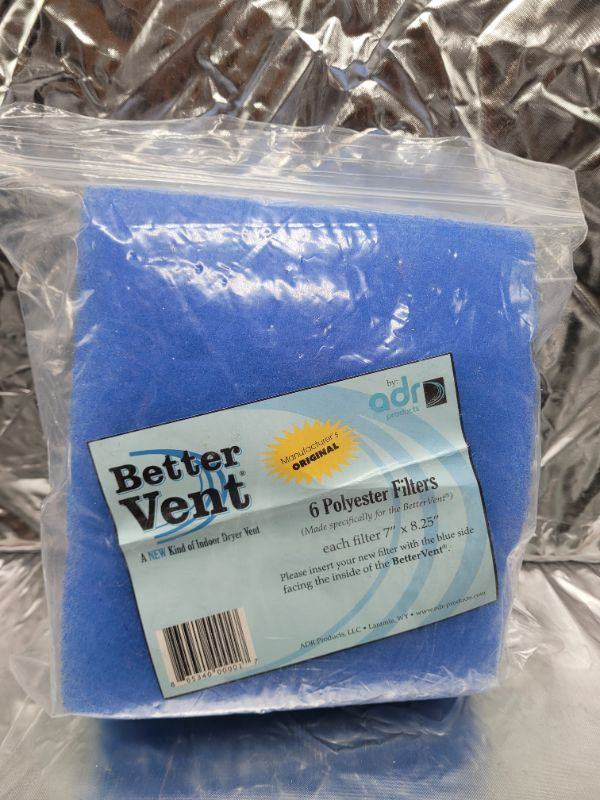 Photo 2 of (BLUE) BetterVent Polyester Dryer Filter Replacement for BetterVent Indoor Dryer Vent, Made in USA, Protect Indoor Air Quality and Save Energy with a Superior Dryer Lint Filter (6-Pack)