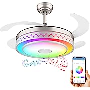 Photo 1 of Modern Retractable Fandelier Ceiling Fan with Light and Music Speaker Bluetooth Smart Ceiling Fan with RGB Light Quiet Motor Chandelier Ceiling Fan with Remote for Bedroom Living Room 42 Inch
