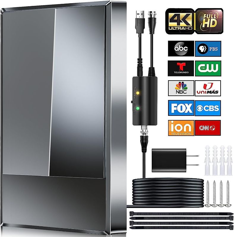 Photo 1 of 2023 TV Antenna for Smart TV, 950+ Miles Range, Digital HD Indoor Outdoor Antenna Upgraded Amplifier Powerful Signal Booster Support 8K 4K HDTV 1080p Fire Stick All TVs VHF UHF -  Cable/AC Adapter
