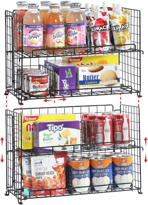 Photo 1 of Hayexiha Stackable Pantry Baskets Rack for Snack Spice, 2 Packs Wire Basket Metal Storage Basket with 4 Adjustable Dividers for Kitchen Organization & Storage NEW 
