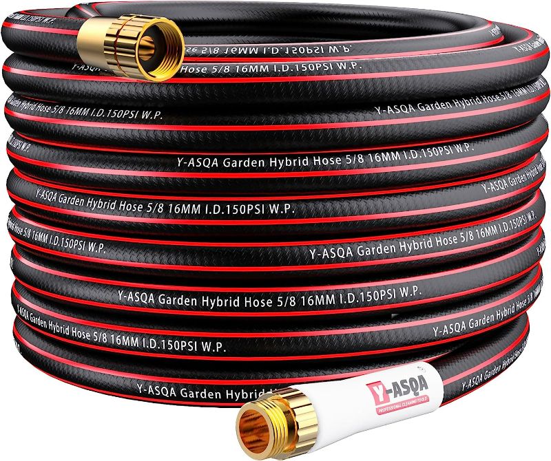 Photo 1 of Y-ASQA Rubber Hybrid Garden Hose 50 ft, Flexible, Leakproof, Lightweight Lead In Hose 5/8" Diameter x 50ft Kink Resistant 150PSI Durable High Burst Strength Industrial Water Hose NEW 
