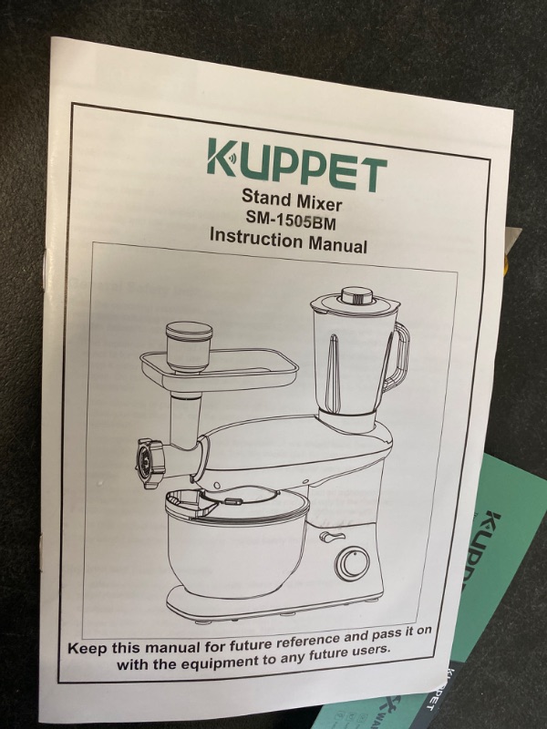 Photo 2 of KUPPET 3 in 1 Stand Mixer, 6 Speed Electric Mixer, Tilt Head Kitchen Mixer with Meat Grinder and Juice Blender, 6 Quarts 850W Food Mixer - White NEW 

