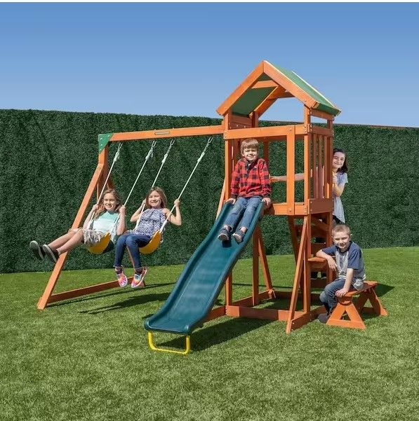 Photo 1 of (BOX 1 OF 2), Scottsdale Wood Swing Set with Slide NEW