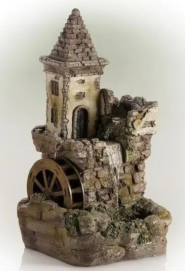 Photo 1 of 35 in. Tall Outdoor Fairy Castle Waterwheel Tiered Fountain Yard Art decoration NEW 
