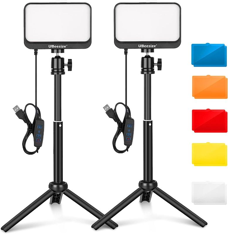 Photo 1 of UBeesize Photography Lighting Kit, 2-Pack LED Video Light with Mini tripods & Color Filters for Tabletop/Low-Angle Shooting, USB Studio Lighting for Video Recording, Game Streaming
