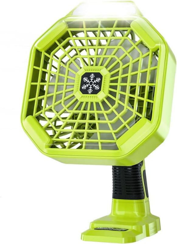 Photo 1 of WaxPar Battery Operated Fan for Camping Powered by Ryobi ONE+ 18V Li-ion Ni-CD Ni-MH Battery, for Ryobi Fan with 180LM LED Lantern, Remote, Timer 1800CFM 3-Speed Outdoor Floor Fan
