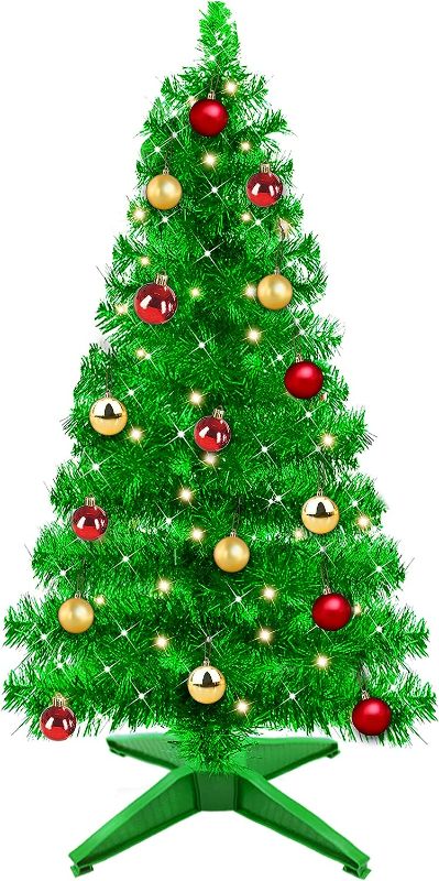 Photo 1 of TURNMEON 4 Ft Christmas Tree with  Warm Lights Timer  Modes DIY Ball Ornaments Battery Powered Artificial Pencil Full Xmas Tree Indoor Outdoor Home Holiday Xmas Decoration(Green) NEW 
