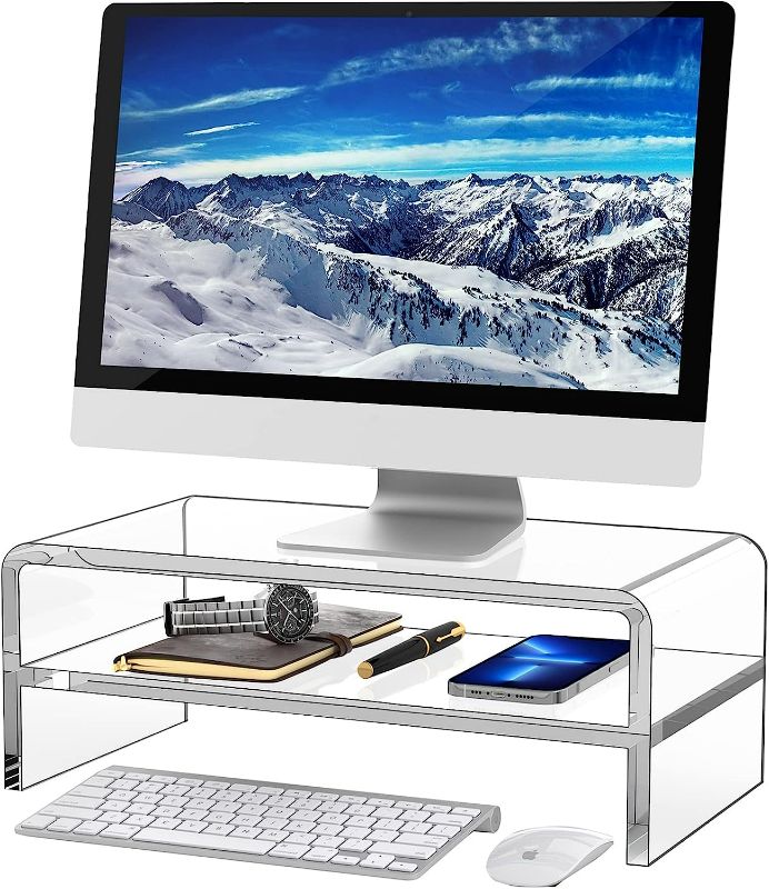 Photo 1 of Egchi Acrylic Monitor Stand, 2 Tiers Clear Monitor Riser Computer Stand for Office, Home, Office, 5.5 Inches Hight PC Desk Stand for Keyboard Storage, Premium Platform for Laptop Printer TV Screen NEW 
