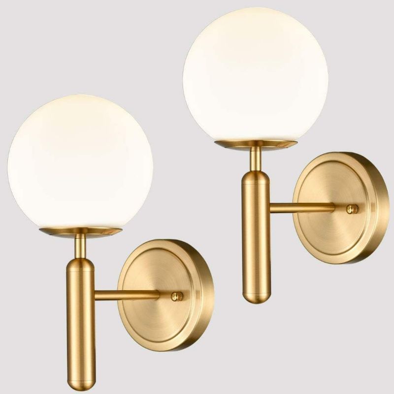 Photo 1 of DIRYZON EUL Mid-Century Modern Wall Sconce Golden Globe Glass Wall Light for Bedroom Bathroom Set of 2
