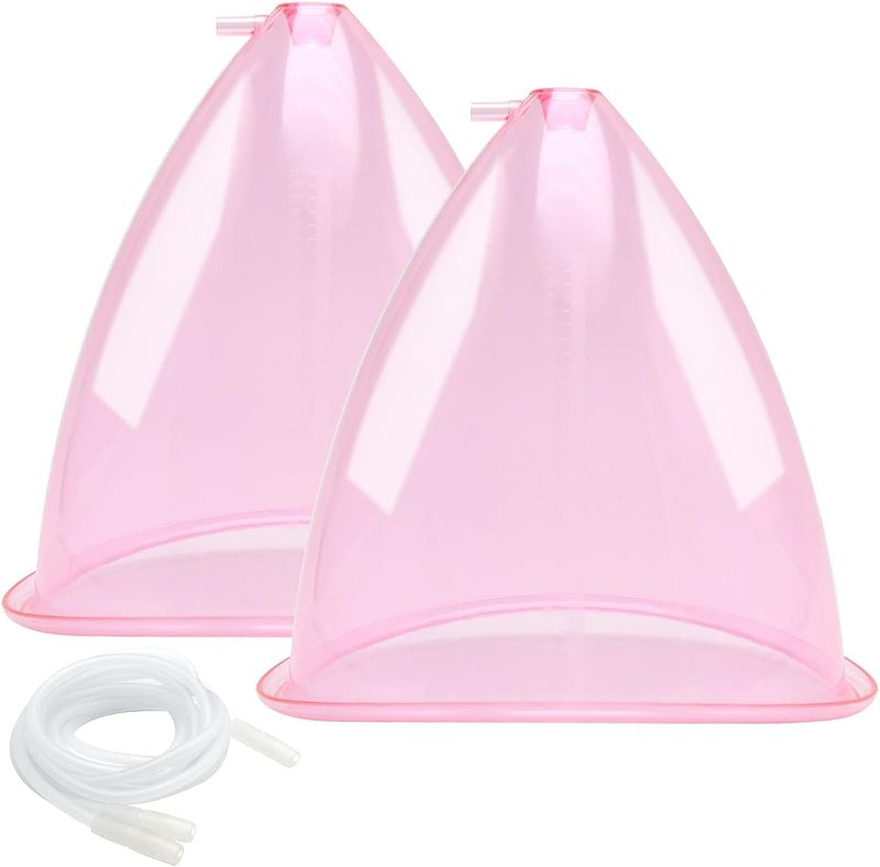 Photo 1 of ZILAMPU Buttocks Vacuum Cups 210ml, XXL Vacuum Therapy Cupping Machine Accessories 9.4 inch Diameter Butt Suction Cups with Y-Hose for Bigger Butt Lifting Body Massage, 1 Pair (Pink)
