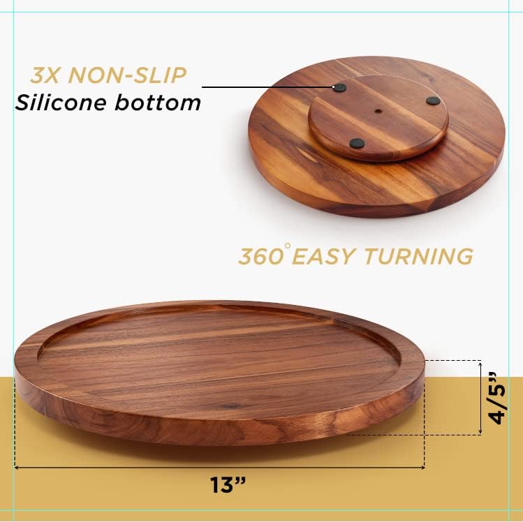 Photo 1 of 13" Acacia Lazy Susan Organizer for Table - Wooden Lazy Susan Organizer for Cabinet - Kitchen Turntable Storage Food Bins Container for Pantry, Counter top (Acacia Wood)