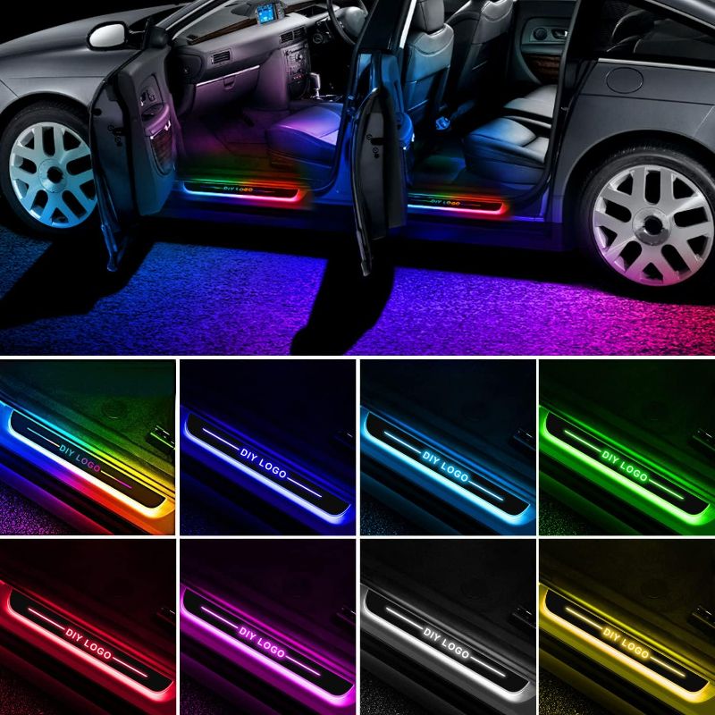 Photo 1 of LED Car Door Sill Lights, 4 Pcs Custom Auto-Sensing Real Waterproof Wireless Colorful Car Sill Light Plate
