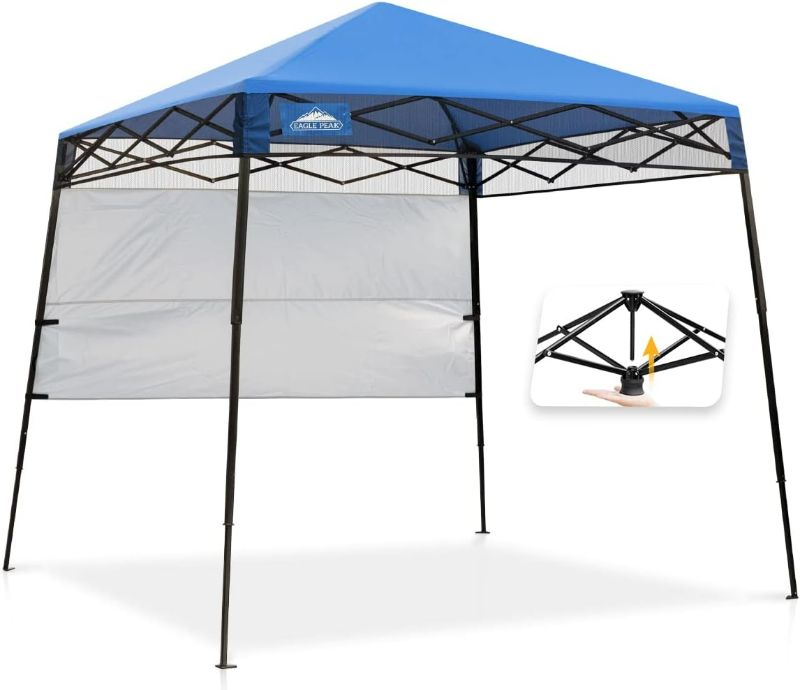 Photo 1 of EAGLE PEAK Day Tripper 8x8 Slant Leg Lightweight Compact Portable Canopy w/Backpack Easy One Person Set-up Folding Shelter and 8x8 Base (Blue)

