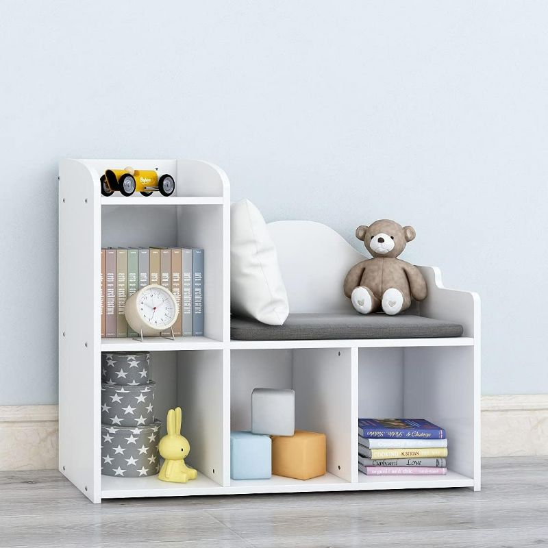 Photo 1 of Taleco Gear White Bookcase for Kids, Storage Shelves in Bedroom and Office, Kids Bookcase with Reading Nook,Cube Organizer Shelf with Cushion, Bookshelf Storage White, Closet Organizer Storage Shelf
